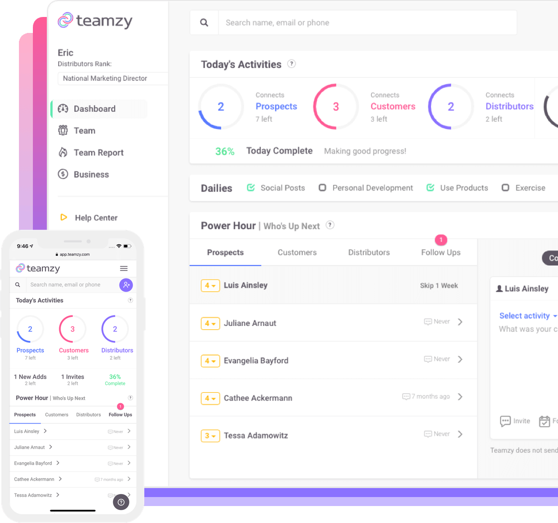 Teamzy CRM Dashboard & Mobile SIte